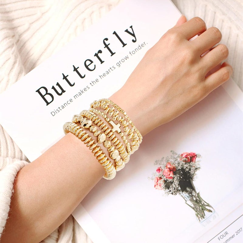 GOOJIDS Surfer Heishi Clay Bead Bracelets for Women Bohemian Stackable Gold Plated Beaded Stretch Bracelets Elastic Layering Friendship Bracelets Set Boho Jewelry - Image 4